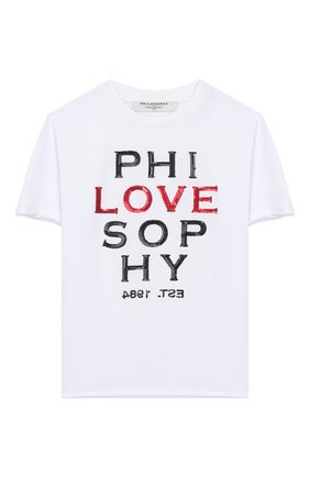 Детская хлопковая футболка PHILOSOPHY DI LORENZO SERAFINI KIDS белого цвета по цене 6810 руб., арт. PJTS28/JE138/VH003/L-XL | Фото 1 Детская хлопковая футболка PHILOSOPHY DI LORENZO SERAFINI KIDS белого цвета, арт. PJTS28/JE138/VH003/L-XL | Фото 1
