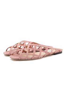 Женские кожаные шлепанцы sai JIMMY CHOO розового цвета по цене 48000 руб., арт. SAIFLATSUE | Фото 1 Женские кожаные шлепанцы sai JIMMY CHOO розового цвета, арт. SAIFLATSUE | Фото 1