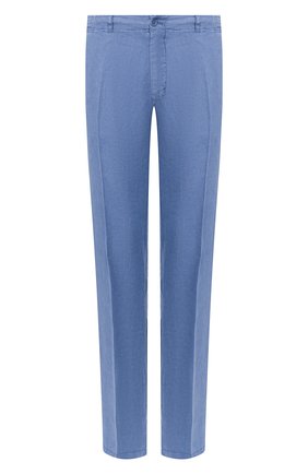 Мужские льняные брюки CORNELIANI синего цвета, арт. 854EX5-0120184/00 | Фото 1 (Длина (брюки, джинсы): Стандартные; Случай: Повседневный; Материал внешний: Лен; Стили: Кэжуэл)