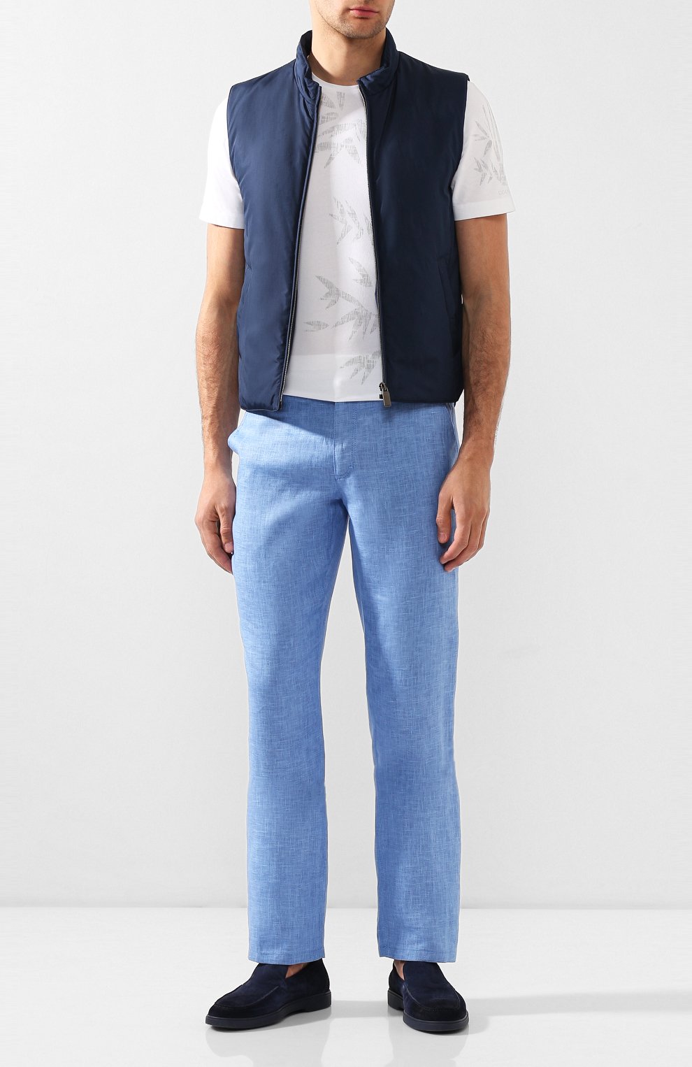 Мужские льняные брюки ZILLI голубого цвета, арт. M0T-D0181-LIN01/R001 | Фото 2 (Длина (брюки, джинсы): Стандартные; Случай: Повседневный; Материал внешний: Лен; Стили: Кэжуэл)