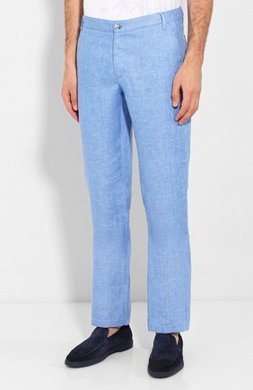 Мужские льняные брюки ZILLI голубого цвета, арт. M0T-D0181-LIN01/R001 | Фото 3 (Длина (брюки, джинсы): Стандартные; Случай: Повседневный; Материал внешний: Лен; Стили: Кэжуэл)