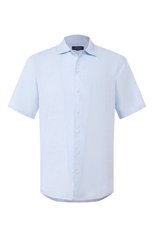 Мужская льняная рубашка ETON голубого цвета, арт. 1000 01160 | Фото 1 (Воротник: Акула; Рукава: Короткие; Случай: Повседневный; Длина (для топов): Стандартные; Материал внешний: Лен; Принт: Однотонные; Мужское Кросс-КТ: Рубашка-одежда)