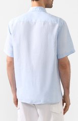 Мужская льняная рубашка ETON голубого цвета, арт. 1000 01160 | Фото 4 (Воротник: Акула; Рукава: Короткие; Случай: Повседневный; Длина (для топов): Стандартные; Материал внешний: Лен; Принт: Однотонные; Мужское Кросс-КТ: Рубашка-одежда)