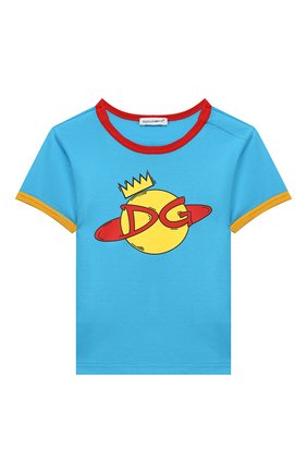 Детский хлопковая футболка DOLCE & GABBANA голубого цвета, арт. L1JTBC/G7V00 | Фото 1 (Материал внешний: Хлопок; Рукава: Короткие)