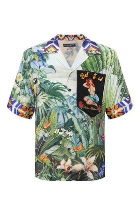 Мужская шелковая рубашка DOLCE & GABBANA разноцветного цвета, арт. G5HM0T/GEN51 | Фото 1 (Материал внешний: Шелк; Длина (для топов): Стандартные; Рукава: Короткие; Мужское Кросс-КТ: Рубашка-одежда; Принт: С принтом; Случай: Повседневный; Воротник: Отложной)