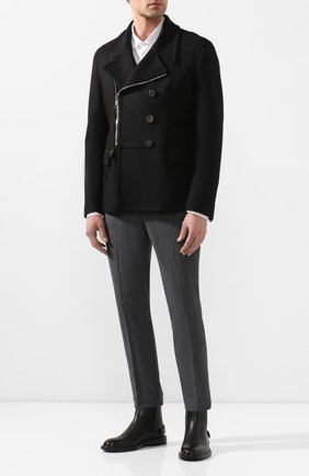 Мужской пальто NEIL BARRETT черного цвета, арт. PBCA337CZ/P017C | Фото 2 (Материал внешний: Шерсть; Материал подклада: Купро; Длина (верхняя одежда): Короткие; Мужское Кросс-КТ: Верхняя одежда, пальто-верхняя одежда; Рукава: Длинные; Стили: Кэжуэл; Застежка: Молния)