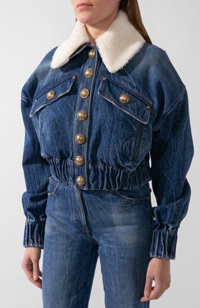 Женская джинсовая куртка BALMAIN синего цвета по цене 155500 руб., арт. UF18641/D059 | Фото 2 Женская джинсовая куртка BALMAIN синего цвета, арт. UF18641/D059 | Фото 2
