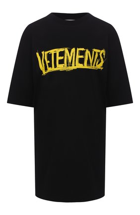 Женская хлопковая футболка VETEMENTS черного цвета по цене 43950 руб., арт. UAH21TR618 1610/W | Фото 1 Женская хлопковая футболка VETEMENTS черного цвета, арт. UAH21TR618 1610/W | Фото 1