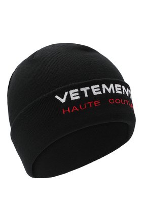 Женская шерстяная шапка VETEMENTS черного цвета по цене 28050 руб., арт. UAH21HA271 1053/W | Фото 1 Женская шерстяная шапка VETEMENTS черного цвета, арт. UAH21HA271 1053/W | Фото 1