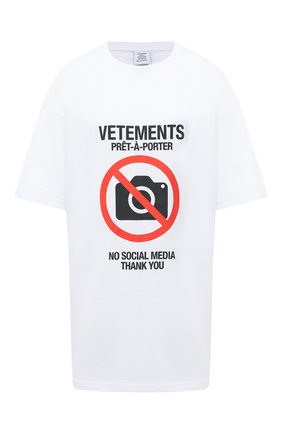 Женская хлопковая футболка VETEMENTS белого цвета по цене 35650 руб., арт. UAH21TR546 1600/W | Фото 1 Женская хлопковая футболка VETEMENTS белого цвета, арт. UAH21TR546 1600/W | Фото 1