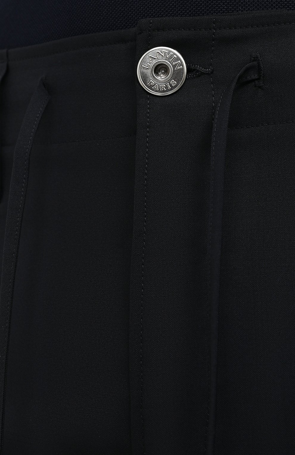 Мужские шерстяные брюки LANVIN темно-синего цвета, арт. RM-TR0065-4394-A20 | Фото 5 (Материал внешний: Шерсть; Случай: Повседневный; Стили: Минимализм; Длина (брюки, джинсы): Укороченные)