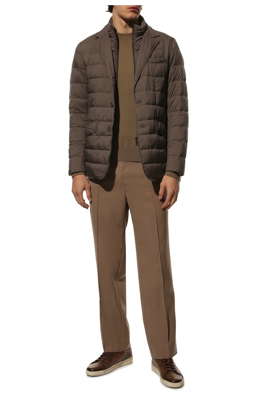 Мужская пуховая куртка HERNO коричневого цвета, арт. PI001ULE/19288 | Фото 2 (Кросс-КТ: Куртка, Пуховик; Мужское Кросс-КТ: пуховик-короткий, Пуховик-верхняя одежда, Верхняя одежда; Рукава: Длинные; Материал внешний: Синтетический материал; Материал подклада: Синтетический материал; Длина (верхняя одежда): Короткие; Материал утеплителя: Пух и перо)