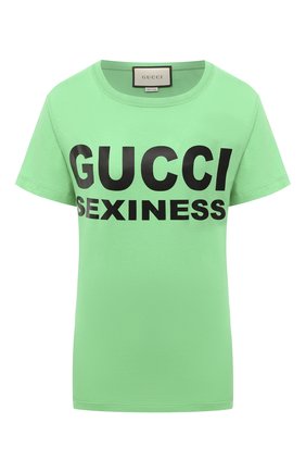 Женская хлопковая футболка GUCCI зеленого цвета по цене 29950 руб., арт. 623608/XJCLE | Фото 1 Женская хлопковая футболка GUCCI зеленого цвета, арт. 623608/XJCLE | Фото 1