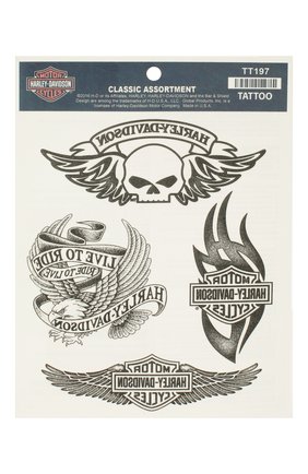 Мужская набор из четырех переводных татуировок HARLEY-DAVIDSON черно-белого цвета по цене 650 руб., арт. TT197 | Фото 1 Мужская набор из четырех переводных татуировок HARLEY-DAVIDSON черно-белого цвета, арт. TT197 | Фото 1