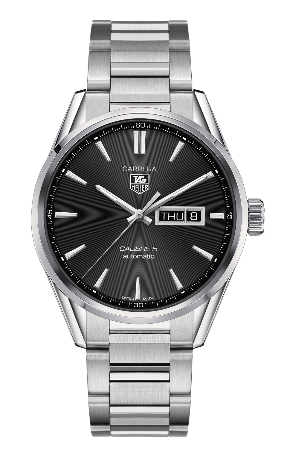 Мужские часы calibre 5 day-date TAG HEUER бесцветного цвета, арт. WAR201A.BA0723 | Фото 1 (Механизм: Автомат; Материал корпуса: Сталь; Цвет циферблата: Чёрный)