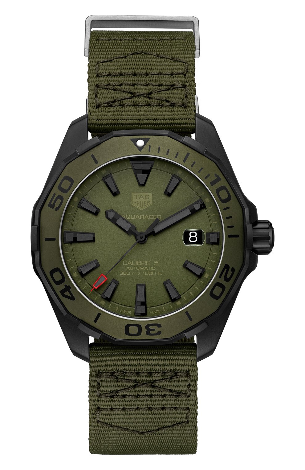 Мужские часы calibre 5 TAG HEUER хаки цвета, арт. WAY208E.FC8222 | Фото 1