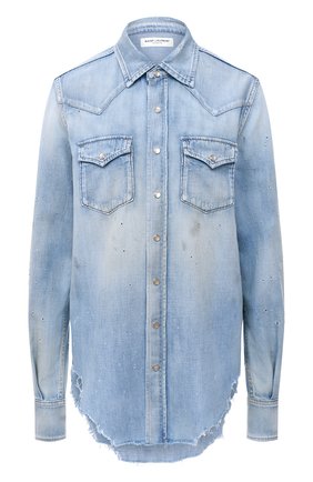 Женская джинсовая рубашка SAINT LAURENT голубого цвета по цене 57400 руб., арт. 630221/Y880Z | Фото 1 Женская джинсовая рубашка SAINT LAURENT голубого цвета, арт. 630221/Y880Z | Фото 1