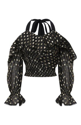 Женская блузка SELF-PORTRAIT черного цвета, арт. PF20-134T | Фото 1 (Рукава: 3/4, С открытыми плечами; Длина (для топов): Укороченные; Материал внешний: Синтетический материал; Материал подклада: Синтетический материал; Женское Кросс-КТ: Блуза-одежда; Принт: С принтом)