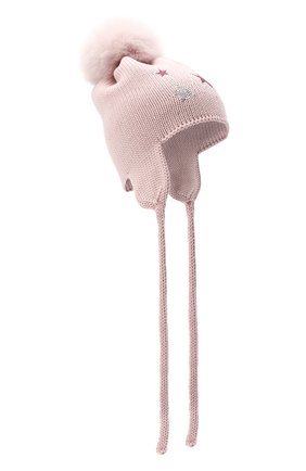 Детского шерстяная шапка с меховым помпоном CATYA розового цвета, арт. 024664/D | Фото 1 (Материал: Шерсть, Текстиль)
