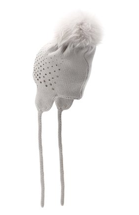 Детского шерстяная шапка с меховым помпоном CATYA серого цвета, арт. 024663/D | Фото 2 (Материал: Шерсть, Текстиль; Региональные ограничения белый список (Axapta Mercury): RU)