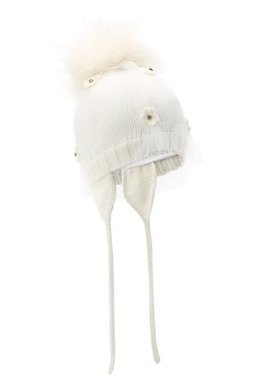 Детского шерстяная шапка с меховым помпоном CATYA белого цвета, арт. 024660/AJ | Фото 1 (Материал: Шерсть, Текстиль; Региональные ограничения белый список (Axapta Mercury): RU)