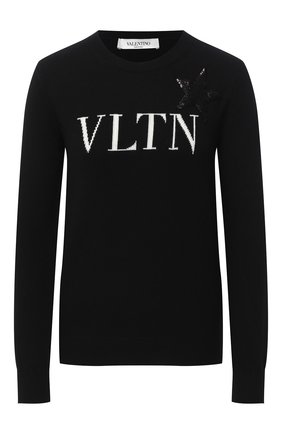 Женский шерстяной пуловер VALENTINO черно-белого цвета по цене 94650 руб., арт. UB3KCB605NT | Фото 1 Женский шерстяной пуловер VALENTINO черно-белого цвета, арт. UB3KCB605NT | Фото 1