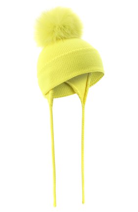 Детского шерстяная шапка с меховым помпоном CATYA желтого цвета, арт. 024621/A | Фото 1 (Материал: Шерсть, Текстиль; Региональные ограничения белый список (Axapta Mercury): RU)