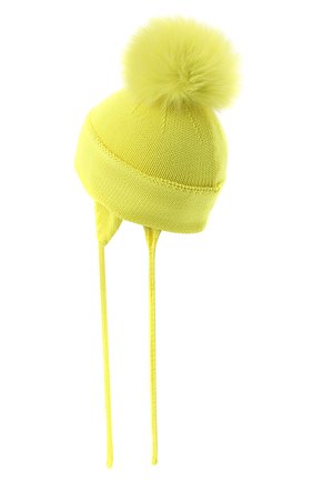 Детского шерстяная шапка с меховым помпоном CATYA желтого цвета, арт. 024621/A | Фото 2 (Материал: Шерсть, Текстиль; Региональные ограничения белый список (Axapta Mercury): RU)