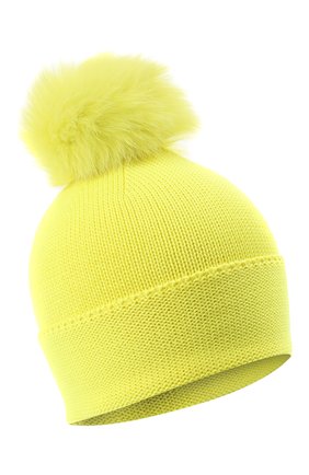 Детского шерстяная шапка с меховым помпоном CATYA желтого цвета, арт. 024621 | Фото 1 (Материал: Шерсть, Текстиль; Региональные ограничения белый список (Axapta Mercury): RU)