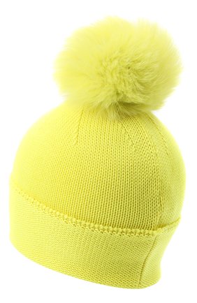 Детского шерстяная шапка с меховым помпоном CATYA желтого цвета, арт. 024621 | Фото 2 (Материал: Шерсть, Текстиль; Региональные ограничения белый список (Axapta Mercury): RU)