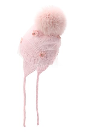 Детского шерстяная шапка с меховым помпоном CATYA розового цвета, арт. 024660/AJ | Фото 2 (Материал: Шерсть, Текстиль; Региональные ограничения белый список (Axapta Mercury): RU)