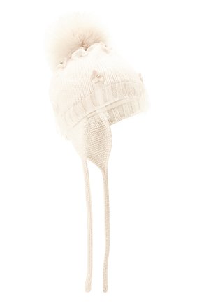 Детского шерстяная шапка с меховым помпоном CATYA белого цвета, арт. 024660/AD | Фото 1 (Материал: Текстиль, Шерсть; Региональные ограничения белый список (Axapta Mercury): RU)