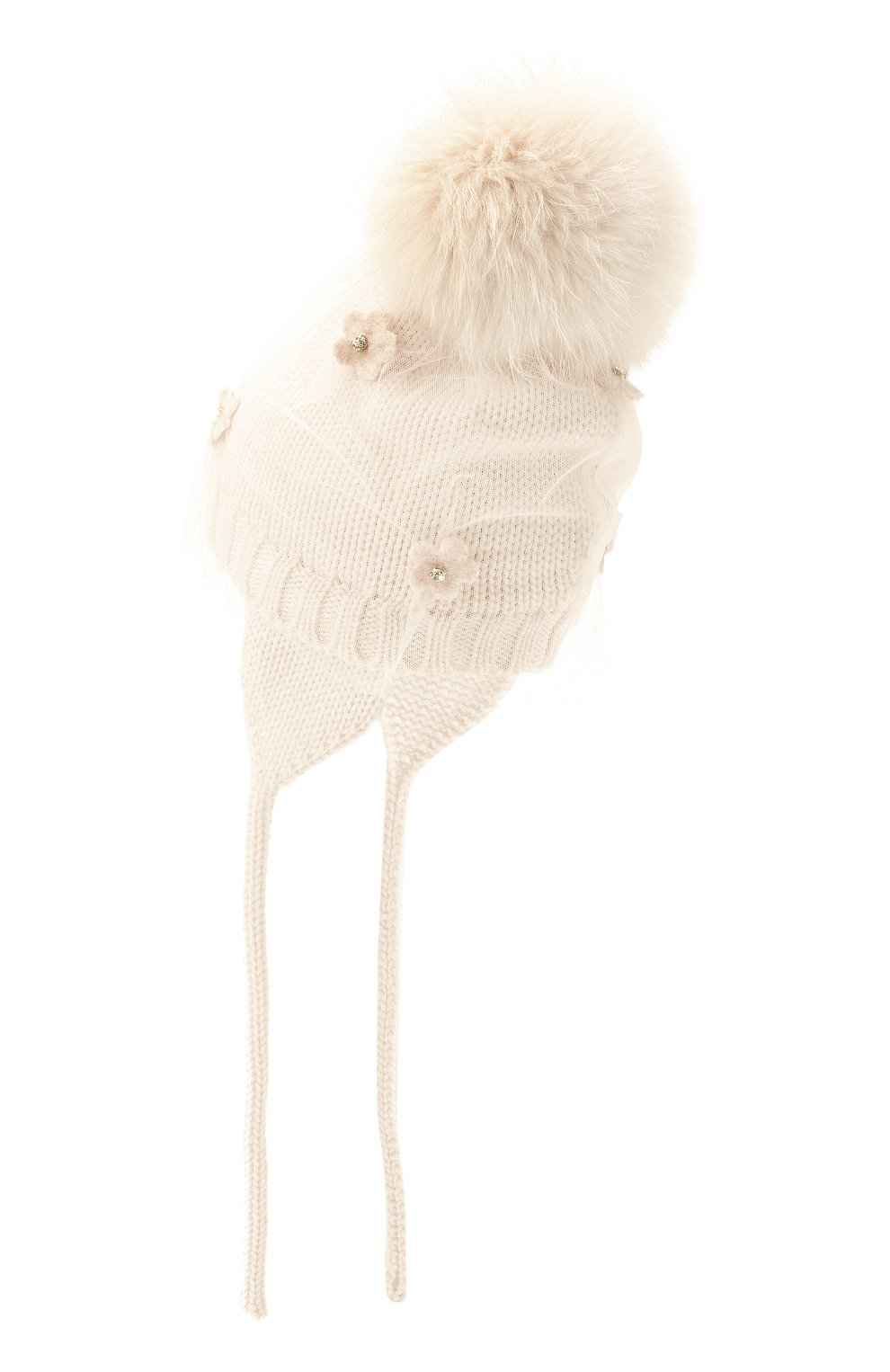 Детского шерстяная шапка с меховым помпоном CATYA белого цвета, арт. 024660/AD | Фото 2 (Материал: Текстиль, Шерсть; Региональные ограничения белый список (Axapta Mercury): RU)