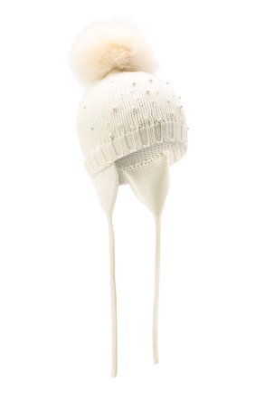 Детского шерстяная шапка с меховым помпоном CATYA белого цвета, арт. 024657/A | Фото 1 (Материал: Шерсть, Текстиль; Региональные ограничения белый список (Axapta Mercury): RU)