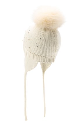 Детского шерстяная шапка с меховым помпоном CATYA белого цвета, арт. 024657/A | Фото 2 (Материал: Шерсть, Текстиль; Региональные ограничения белый список (Axapta Mercury): RU)