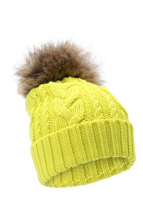 Детского шерстяная шапка с меховым помпоном CATYA желтого цвета, арт. 24651 | Фото 1 (Материал: Шерсть, Текстиль; Региональные ограничения белый список (Axapta Mercury): RU)