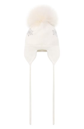 Детского шерстяная шапка с меховым помпоном CATYA белого цвета, арт. 024575/J | Фото 2 (Материал: Шерсть, Текстиль; Региональные ограничения белый список (Axapta Mercury): RU)