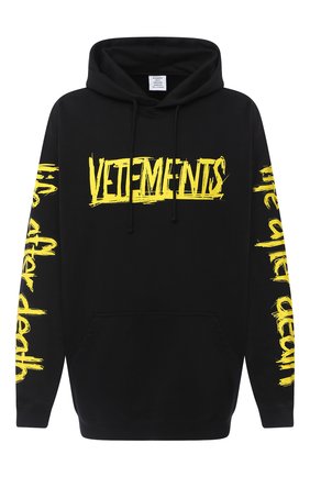 Мужской хлопковое худи VETEMENTS черного цвета по цене 73650 руб., арт. UAH21TR632 1606/M | Фото 1 Мужской хлопковое худи VETEMENTS черного цвета, арт. UAH21TR632 1606/M | Фото 1