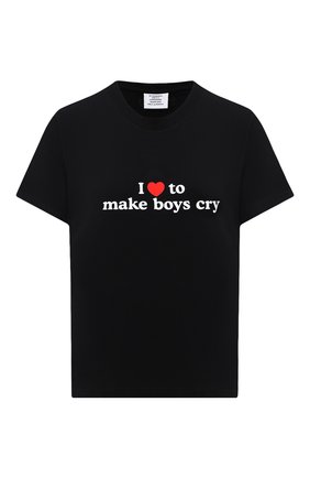 Женская хлопковая футболка VETEMENTS черного цвета по цене 21400 руб., арт. UAH21TR569 1600/W | Фото 1 Женская хлопковая футболка VETEMENTS черного цвета, арт. UAH21TR569 1600/W | Фото 1