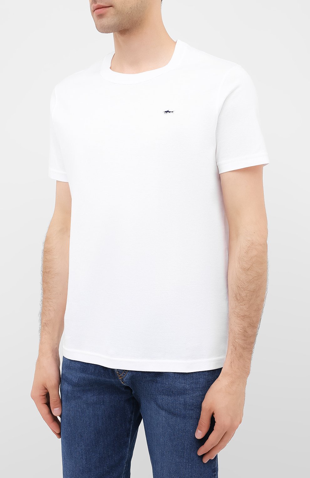 Мужская хлопковая футболка PAUL&SHARK белого цвета, арт. C0P1092/C00 | Фото 3 (Принт: Без принта; Рукава: Короткие; Длина (для топов): Стандартные; Мужское Кросс-КТ: Футболка-одежда; Материал внешний: Хлопок; Стили: Кэжуэл)