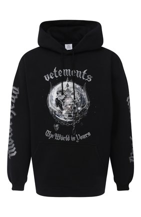 Мужской хлопковое худи VETEMENTS черного цвета по цене 65950 руб., арт. UAH21TR613 1605/M | Фото 1 Мужской хлопковое худи VETEMENTS черного цвета, арт. UAH21TR613 1605/M | Фото 1