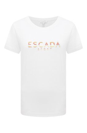 Женская хлопковая футболка ESCADA SPORT белого цвета по цене 13600 руб., арт. 5033831 | Фото 1 Женская хлопковая футболка ESCADA SPORT белого цвета, арт. 5033831 | Фото 1