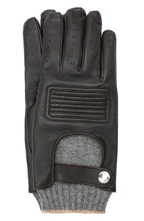 Мужские кожаные перчатки BRUNELLO CUCINELLI темно-коричневого цвета, арт. MPCN93808 | Фото 1 (Мужское Кросс-КТ: Кожа и замша; Материал: Натуральная кожа)