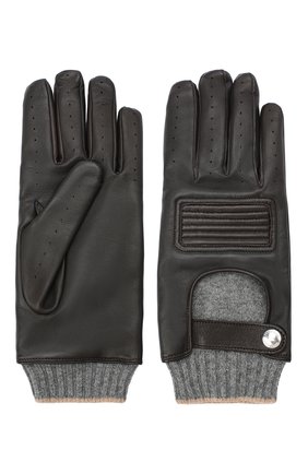 Мужские кожаные перчатки BRUNELLO CUCINELLI темно-коричневого цвета, арт. MPCN93808 | Фото 2 (Мужское Кросс-КТ: Кожа и замша; Материал: Натуральная кожа)