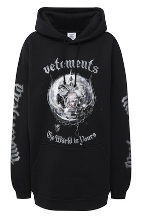 Женская хлопковое худи VETEMENTS черного цвета по цене 65950 руб., арт. UAH21TR613 1605/W | Фото 1 Женская хлопковое худи VETEMENTS черного цвета, арт. UAH21TR613 1605/W | Фото 1