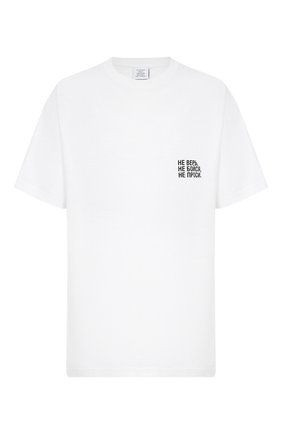 Мужская хлопковая футболка VETEMENTS белого цвета по цене 22550 руб., арт. UAH21TR573 1600/M | Фото 1 Мужская хлопковая футболка VETEMENTS белого цвета, арт. UAH21TR573 1600/M | Фото 1