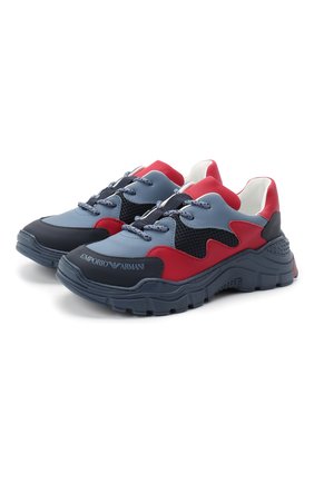 Детские кроссовки EMPORIO ARMANI синего цвета по цене 18050 руб., арт. XYX008/X0I34/35-40 | Фото 1 Детские кроссовки EMPORIO ARMANI синего цвета, арт. XYX008/X0I34/35-40 | Фото 1