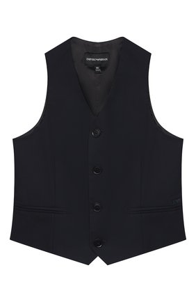 Детский жилет EMPORIO ARMANI темно-синего цвета по цене 18250 руб., арт. 6H4GJL/4N4FZ | Фото 1 Детский жилет EMPORIO ARMANI темно-синего цвета, арт. 6H4GJL/4N4FZ | Фото 1 (Материал подклада: Синтетический материал; Материал внешний: Синтетический материал, Вискоза; Рукава: Без рукавов, Короткие; Мальчики Кросс-КТ: Жилет-одежда; Региональные ограничения белый список (Axapta Mercury): RU; Стили: Классический; Мальчики-школьная форма: Жилеты; Ростовка одежда: 10 - 11 лет | 140 - 146см, 13 - 15 лет | 158 см, 16 лет | 164 см, 4 года | 104 см, 5 лет | 110 см, 6 лет | 116 см, 7 лет | 122 см, 8 лет | 128 см, 9 лет | 134 см)