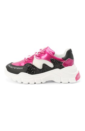 Детские кожаные кроссовки EMPORIO ARMANI розового цвета по цене 16500 руб., арт. XYX008/X0I38/28-34 | Фото 2 Детские кожаные кроссовки EMPORIO ARMANI розового цвета, арт. XYX008/X0I38/28-34 | Фото 2