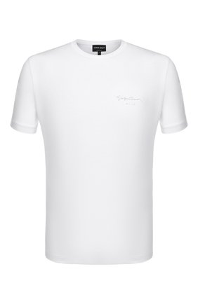 Мужская хлопковая футболка GIORGIO ARMANI белого цвета, арт. 3HSM75/SJMCZ | Фото 1 (Рукава: Короткие; Материал внешний: Хлопок; Принт: Без принта; Мужское Кросс-КТ: Футболка-одежда; Длина (для топов): Стандартные; Стили: Кэжуэл)